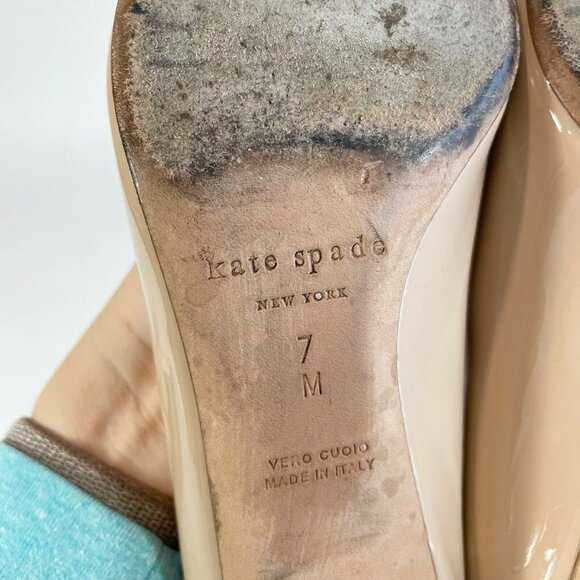 Kate Spade Block Heel Womens Patent Leather Pump Heels Khaki Sz 7M Pointed Toe - Picture 8 of 9
